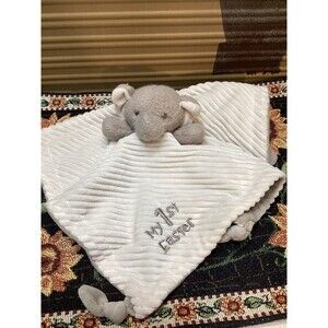 Elephant Lovey Security Baby Blanket Rattle Plush My First 1st Easter Cream Gray